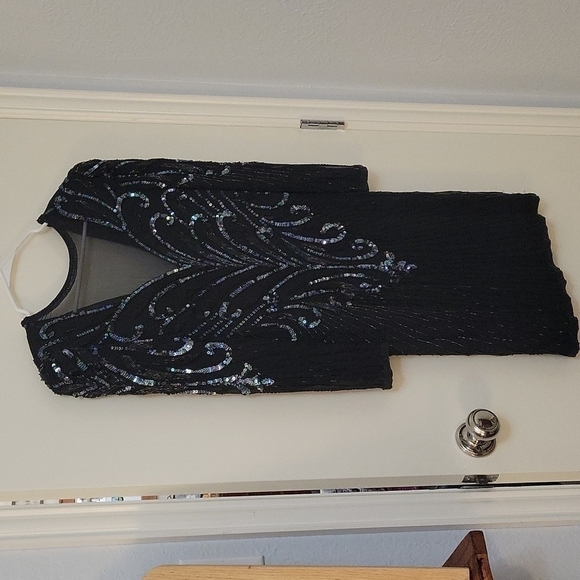 VTG AJ BARI 1980s Great Gatsby Heavily Beaded Sequin Silk Power Dress - Picture 2 of 12